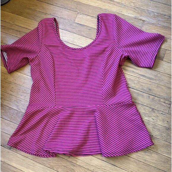 Eyeshadow Striped Short  Sleeve Peplum Top Women’s Size XL - Picture 1 of 5